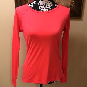 💋Champion Long sleeved Athletic stretchy mesh upper back neon pinky coral top